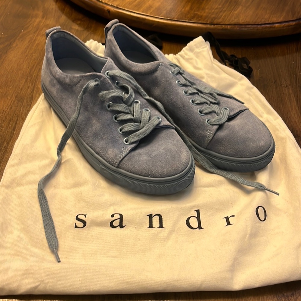 Sandro Paris Dusty Blue Suede Sneakers Sz 36